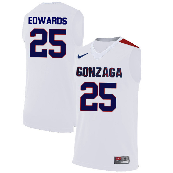 Men #25 Ryan Edwards Gonzaga Bulldogs College Basketball Jerseys-White - Click Image to Close
